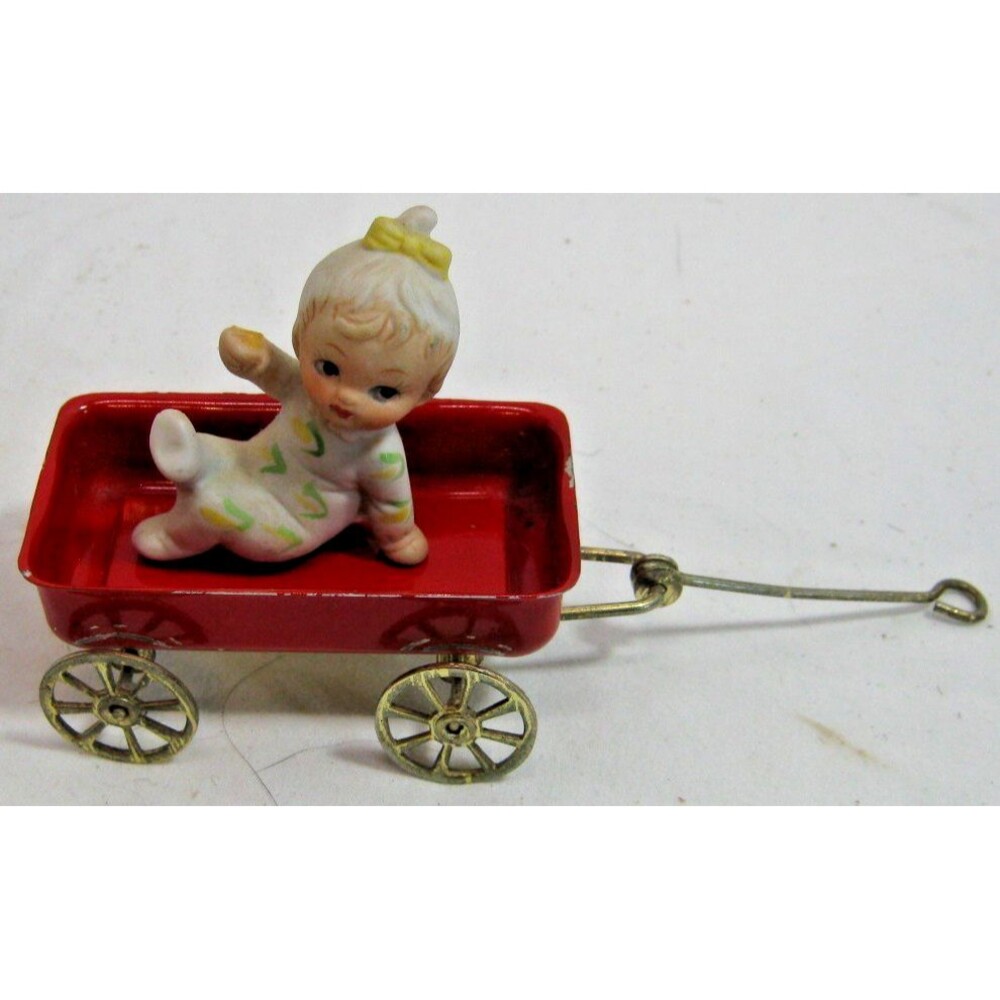 Porcelain Baby Boy Figurine Reclining Bisque Miniature Figure Flower Pajamas Vtg